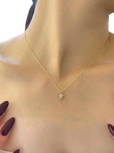 Minimal Kutup Güney Yıldızı Altın Kolye 14 Ayar