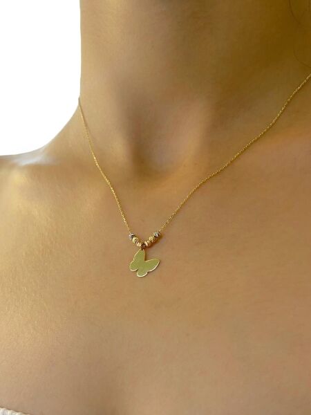 Dorika Sade Zarif Şık Kelebek Altın Kolye 14 Ayar