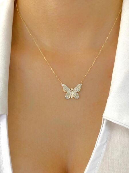 14 Ayar Altın Üst Kalite Kelebek Kolye