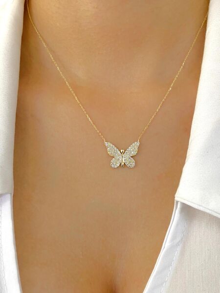 14 Ayar Altın Üst Kalite Kelebek Kolye