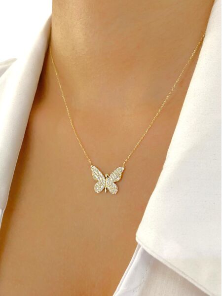 14 Ayar Altın Üst Kalite Kelebek Kolye