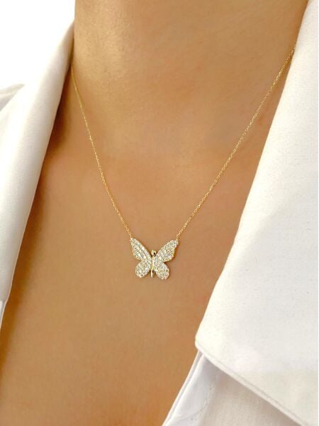 14 Ayar Altın Üst Kalite Kelebek Kolye