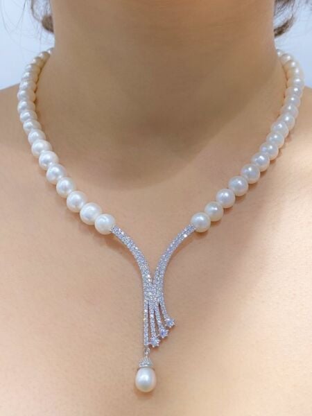 Yeni Altın Modeli Düğün Abiyelik İnci Gerdanlık 925 Gümüş Kolye