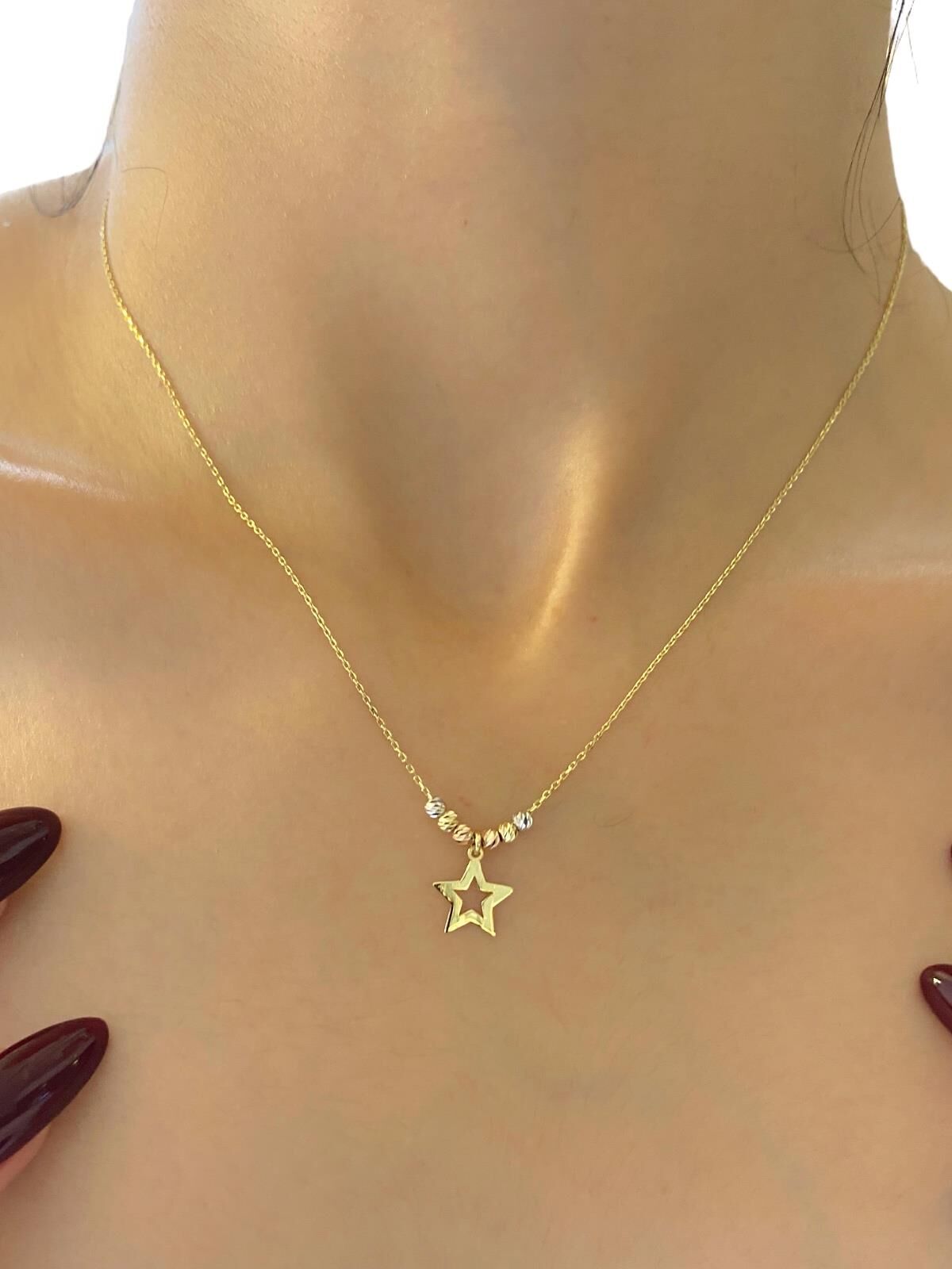 Dorika Toplu Günlük Çok Şık Yıldız Altın Kolye 14 Ayar