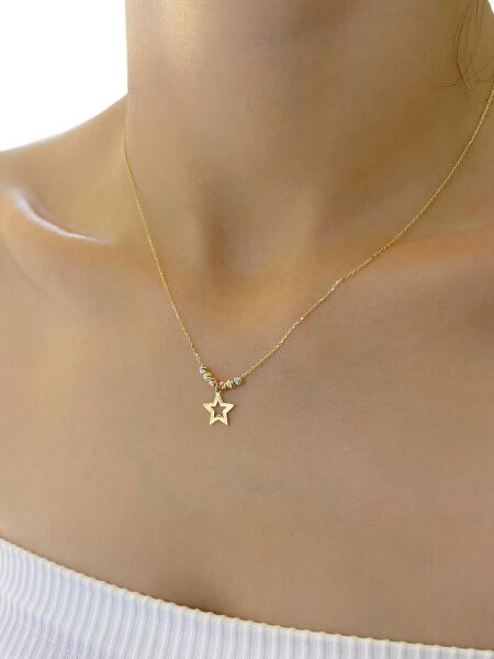 Dorika Toplu Günlük Çok Şık Yıldız Altın Kolye 14 Ayar