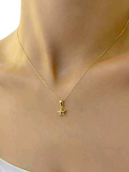 Çok Şık Deniz Yıldızı Altın Kolye 14 Ayar