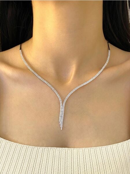 8 Ayar Beyaz Altın Suyolu Çok Şık ve Zarif Set Takım