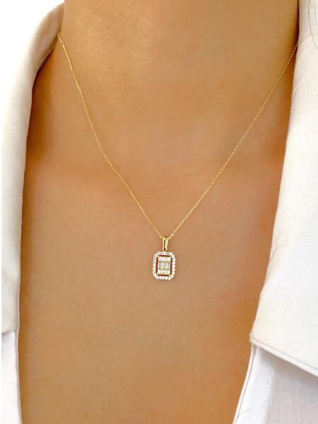 14 Ayar Altın Pırlanta Model Baget Zirkon Kolye