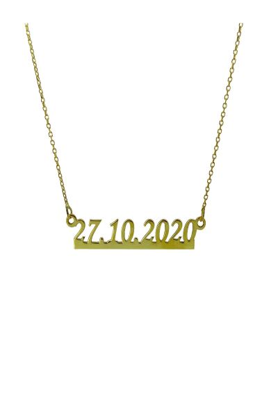 Size Özel Tarih Yazılı Altın Kaplama 925 Gümüş Kolye