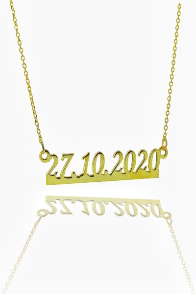 Size Özel Tarih Yazılı Altın Kaplama 925 Gümüş Kolye