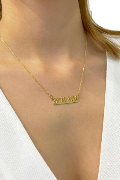 Size Özel Tarih Yazılı Altın Kaplama 925 Gümüş Kolye