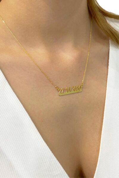 Size Özel Tarih Yazılı Altın Kaplama 925 Gümüş Kolye