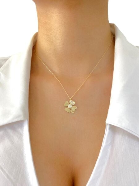 14 Ayar Altın Dört Yapraklı Yonca Kolye