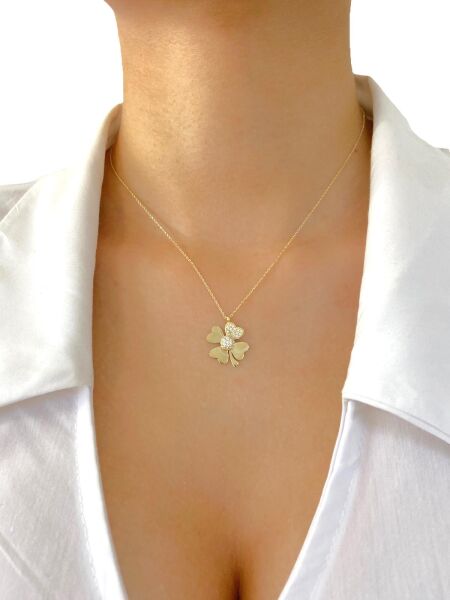 14 Ayar Altın Dört Yapraklı Yonca Kolye